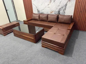 Bộ bàn ghế chân pháo chữ L gỗ cao cấp