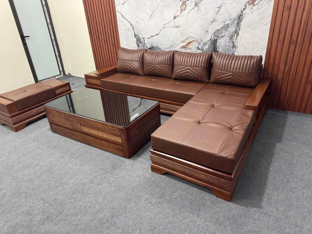 Bộ bàn ghế chân pháo chữ L gỗ cao cấp