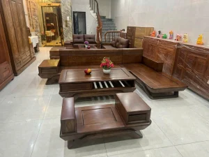 Bộ sofa gỗ chân thuyền chữ L giá xưởng