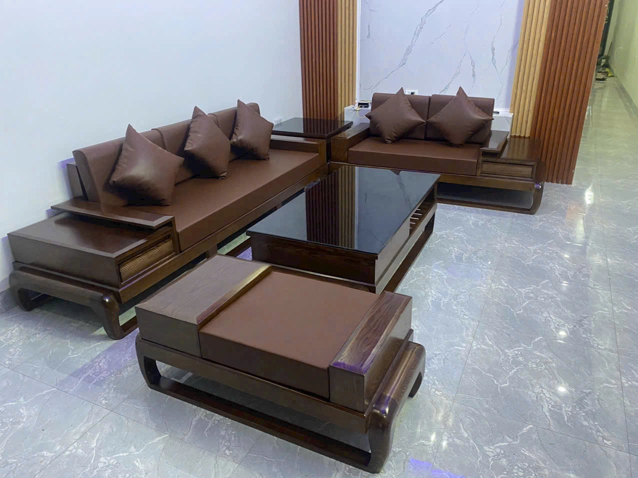 Bộ Bàn Ghế Gỗ Phòng Khách Dùi Gà 2 Văng